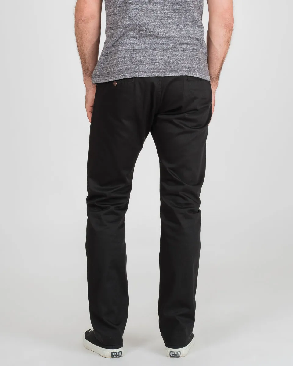 9oz Mercerised Selvedge Cotton Relaxed Tapered Cut Chinos - Black