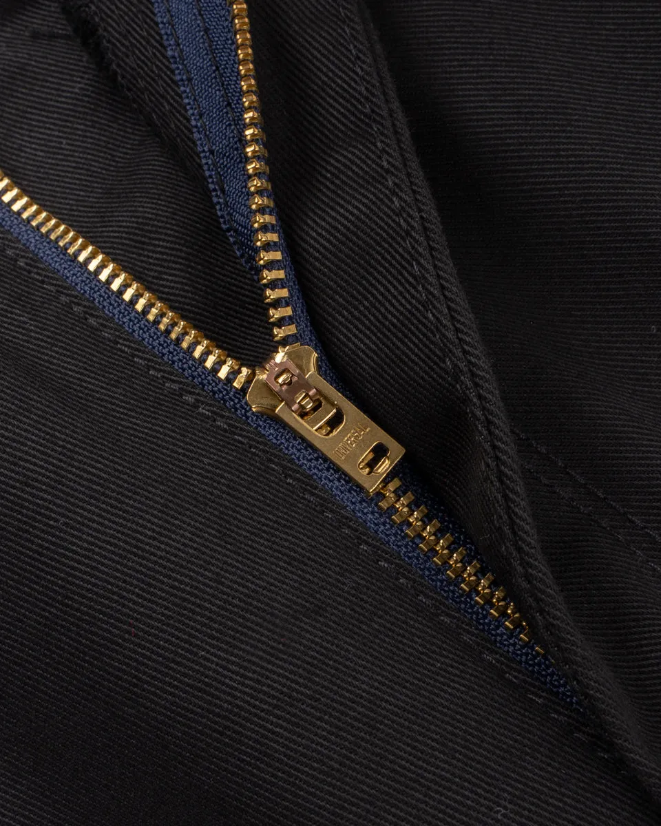 9oz Mercerised Selvedge Cotton Relaxed Tapered Cut Chinos - Black