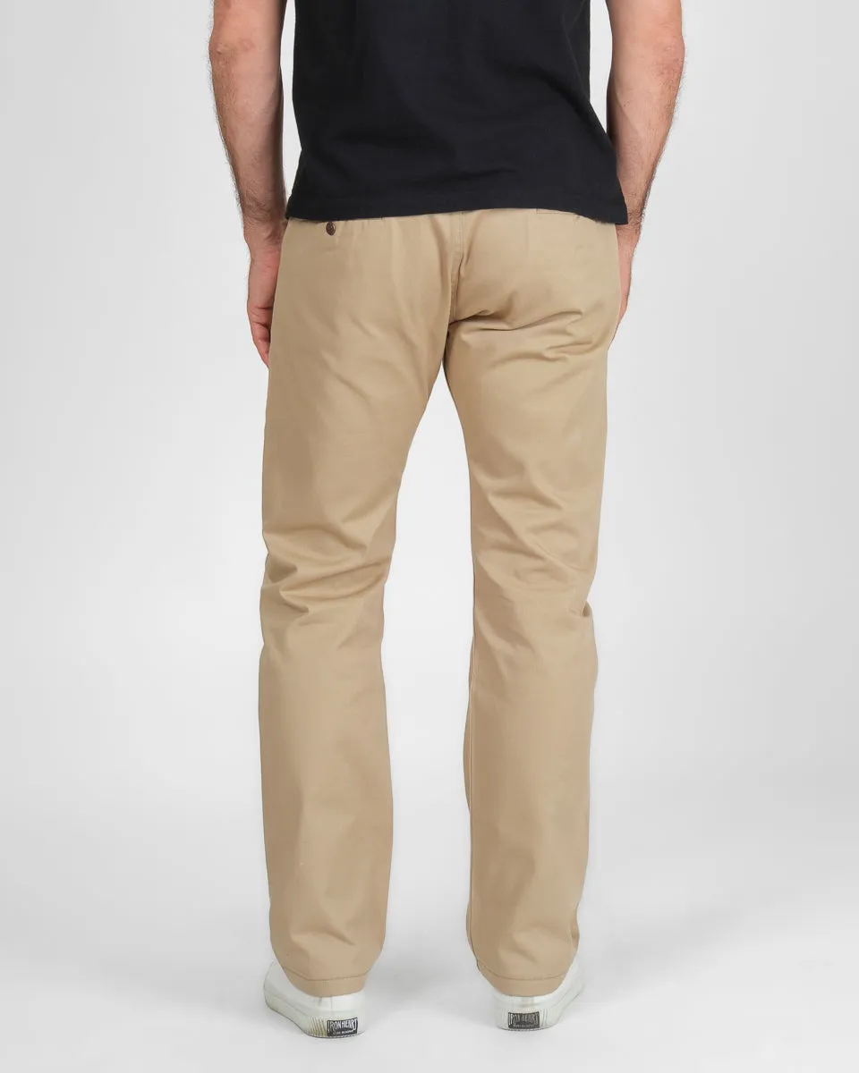 9oz Mercerised Selvedge Cotton Relaxed Tapered Cut Chinos - Khaki