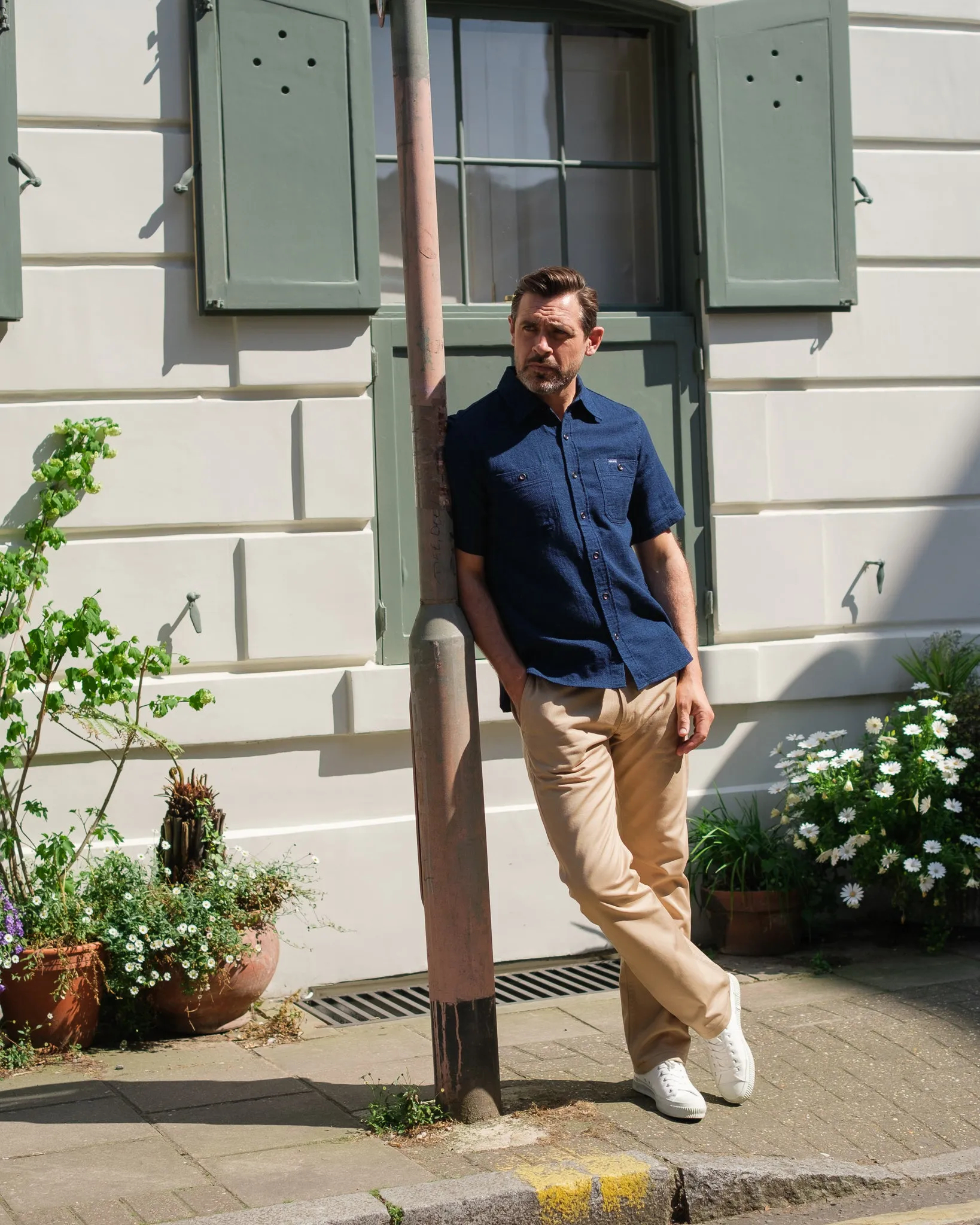 9oz Mercerised Selvedge Cotton Relaxed Tapered Cut Chinos - Khaki