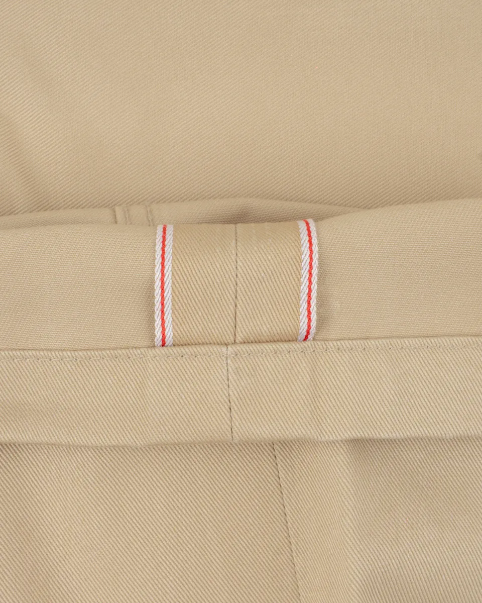9oz Mercerised Selvedge Cotton Relaxed Tapered Cut Chinos - Khaki