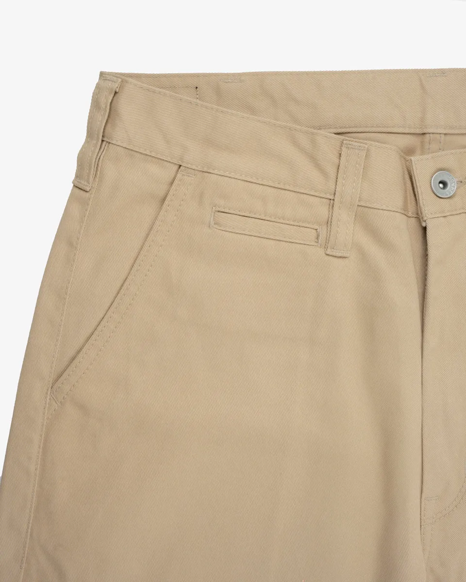 9oz Mercerised Selvedge Cotton Relaxed Tapered Cut Chinos - Khaki
