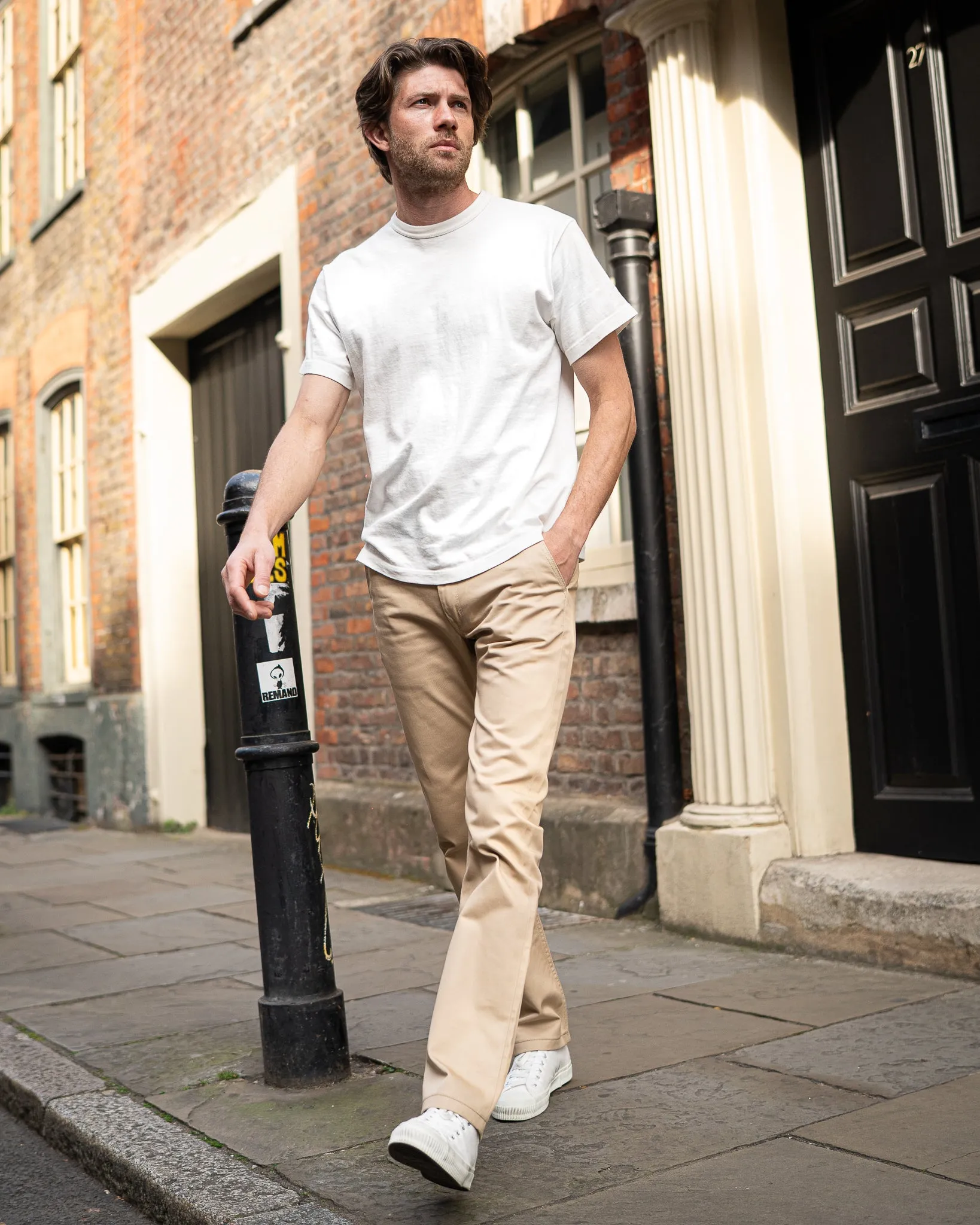 9oz Mercerised Selvedge Cotton Slim Tapered Chinos - Khaki
