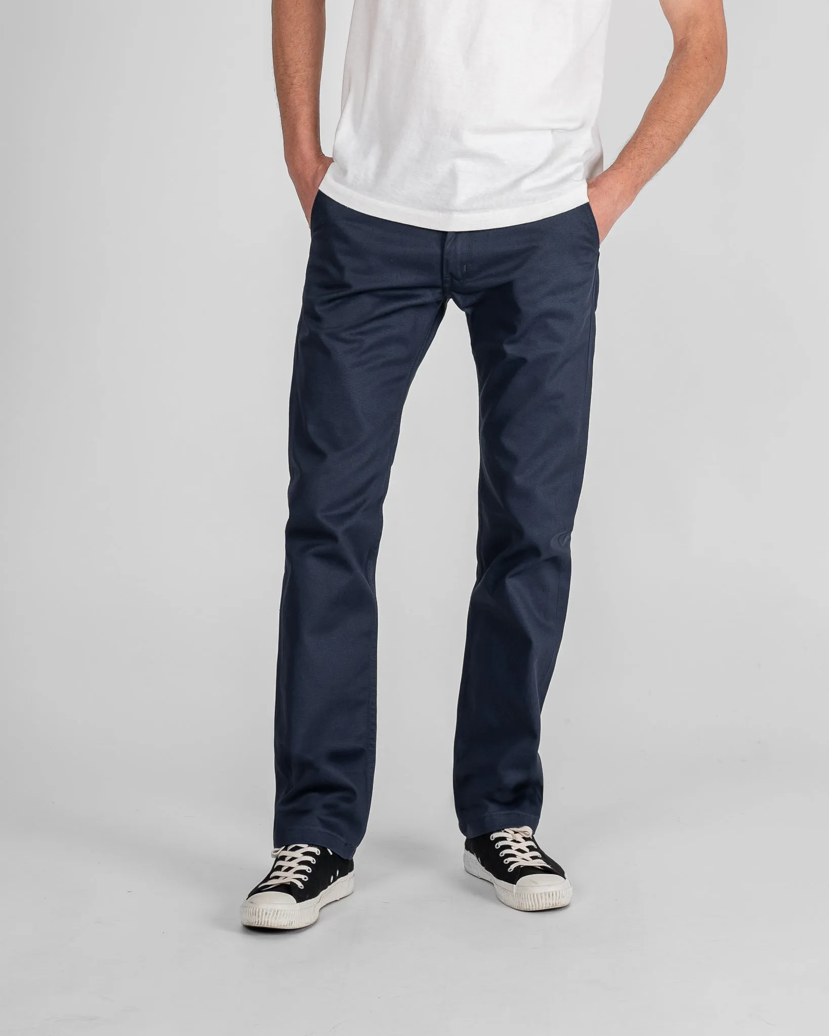9oz Mercerised Selvedge Cotton Slim Tapered Chinos - Navy