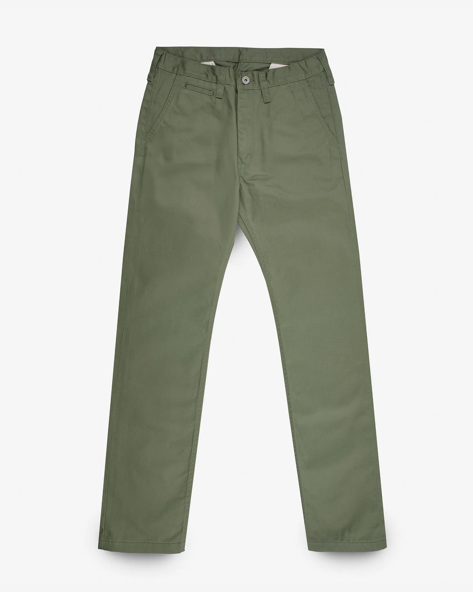 9oz Mercerised Selvedge Cotton Slim Tapered Chinos - Olive