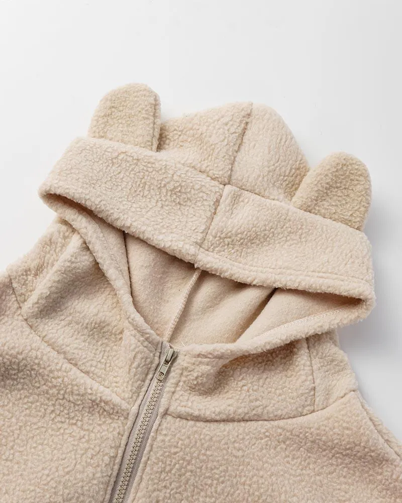 Bear Ear Fuzzy Zip Up Hooded Jacket