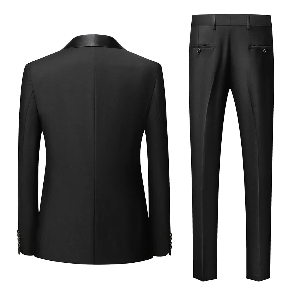 Black Men Mariage Color Block Collar Suits Jacket Trousers Male Business Casual Wedding Blazers Coat Pants 2 Pieces Set S-6XL