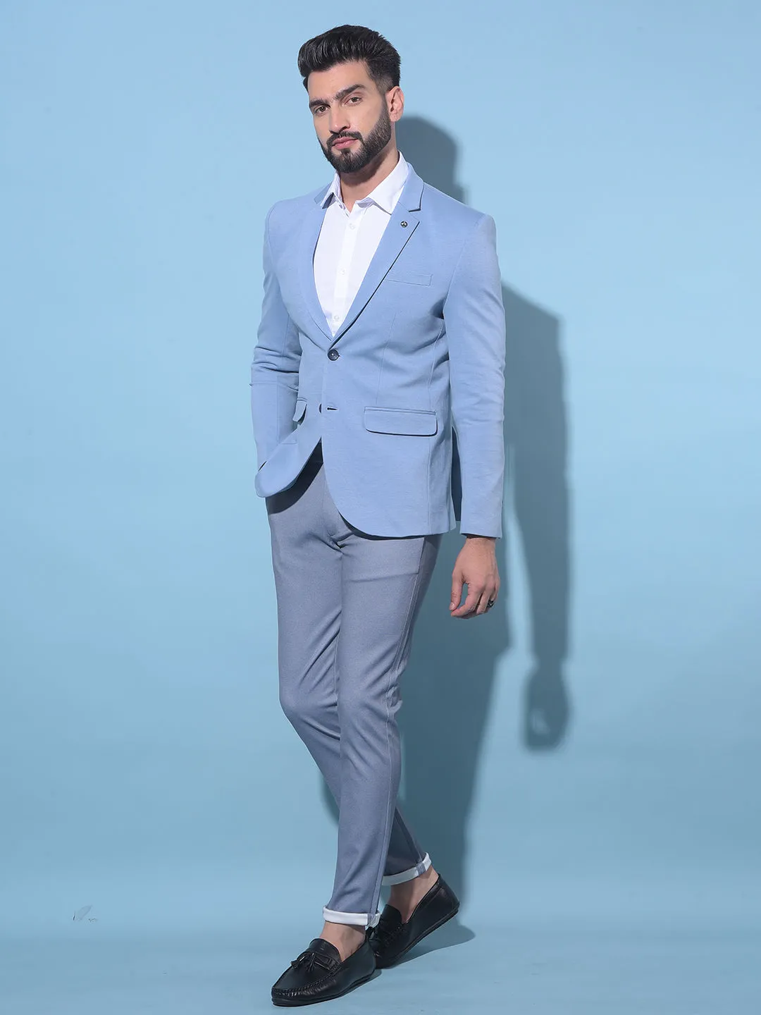 Blue Single-Breasted Blazer