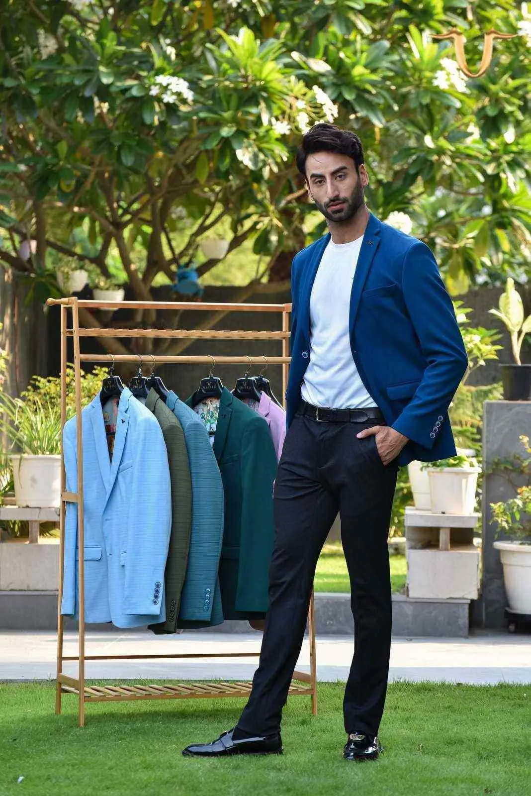 Blue Stretch Knitted Blazer