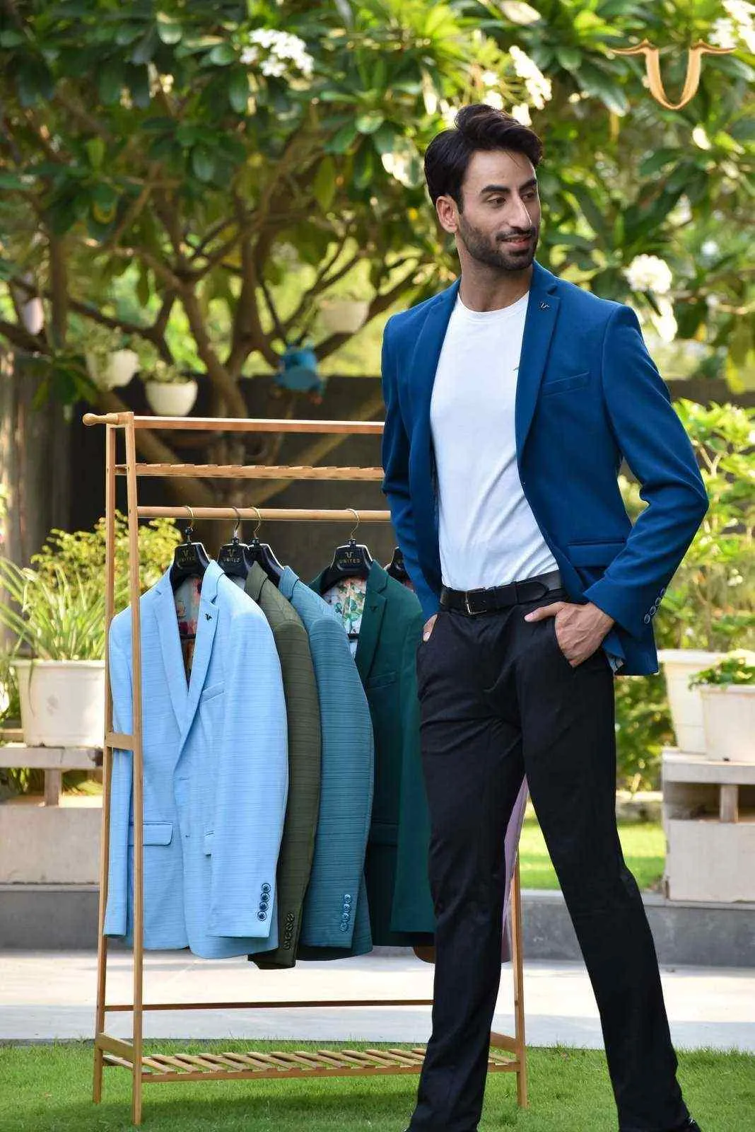 Blue Stretch Knitted Blazer