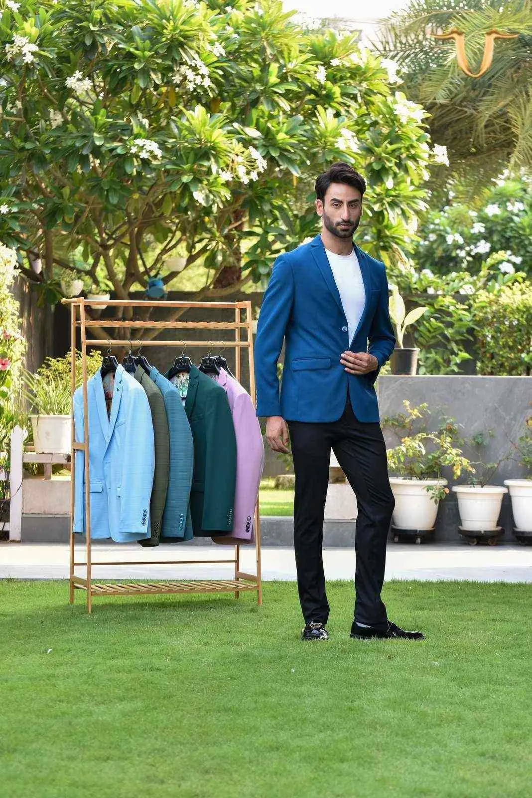 Blue Stretch Knitted Blazer