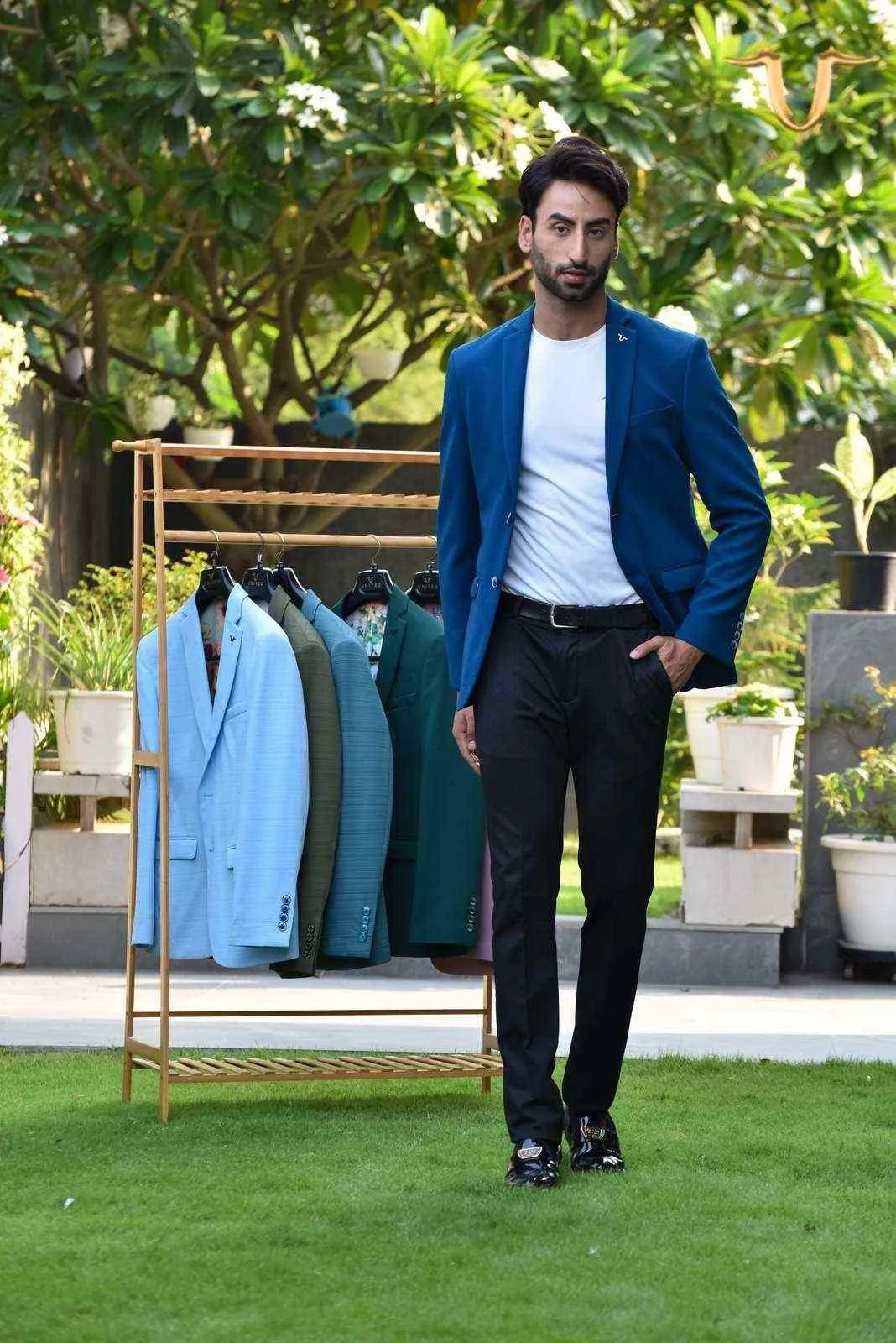 Blue Stretch Knitted Blazer