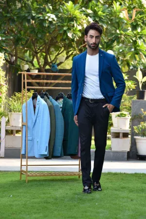 Blue Stretch Knitted Blazer