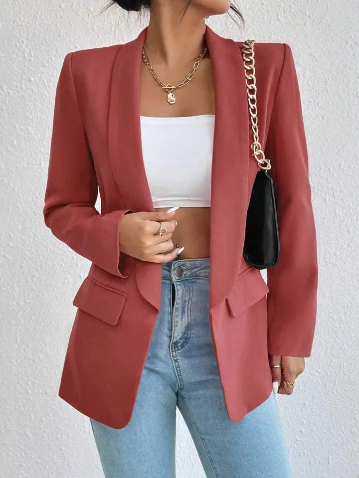 CM-CS832002 Women Casual Seoul Style Shawl Collar Long Sleeve Double Breasted Blazer