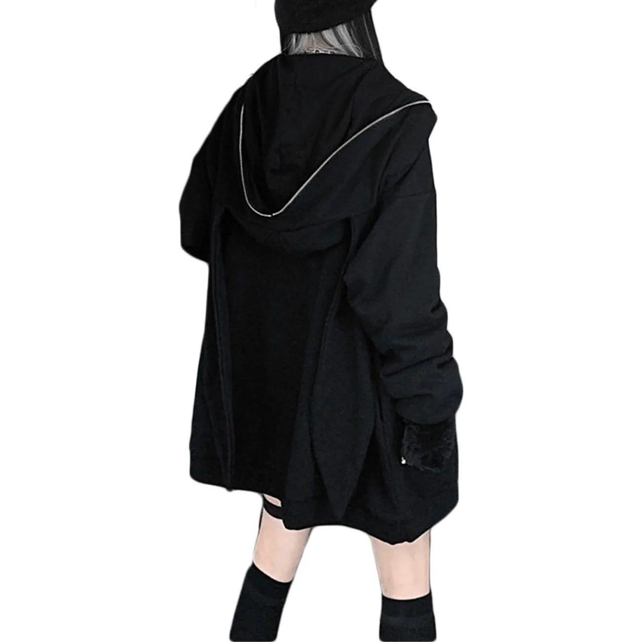 Dark Fold-eared Rabbit Chain Zip Up Hoodie