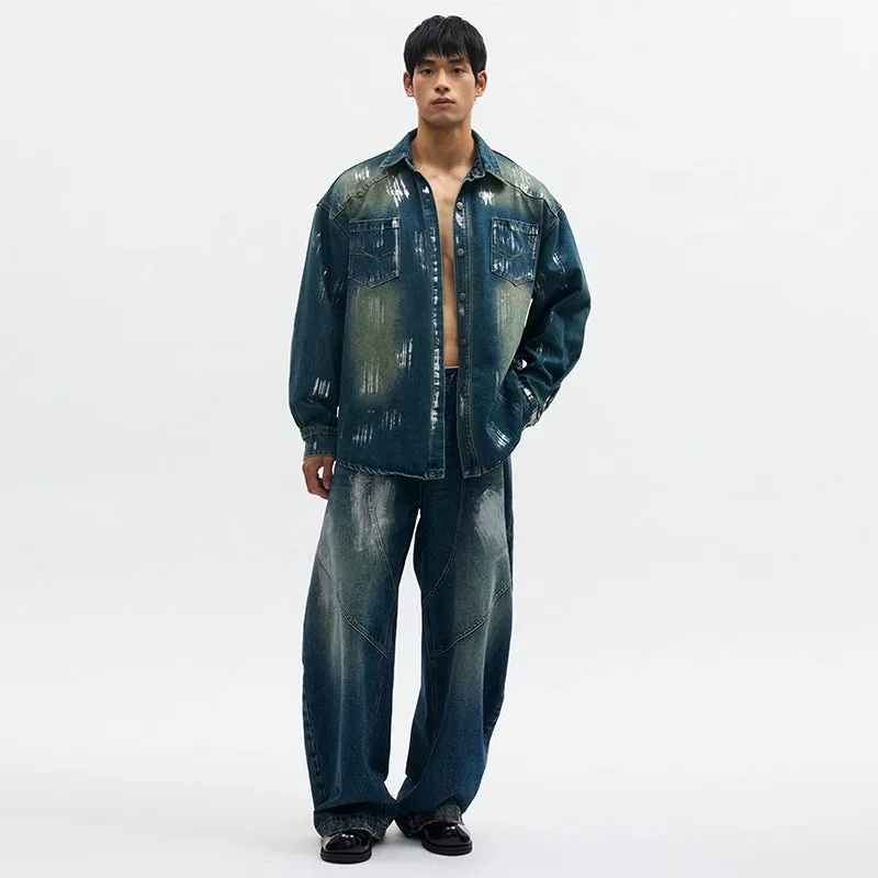 Denim Jacket and Wide-Leg Pants Set