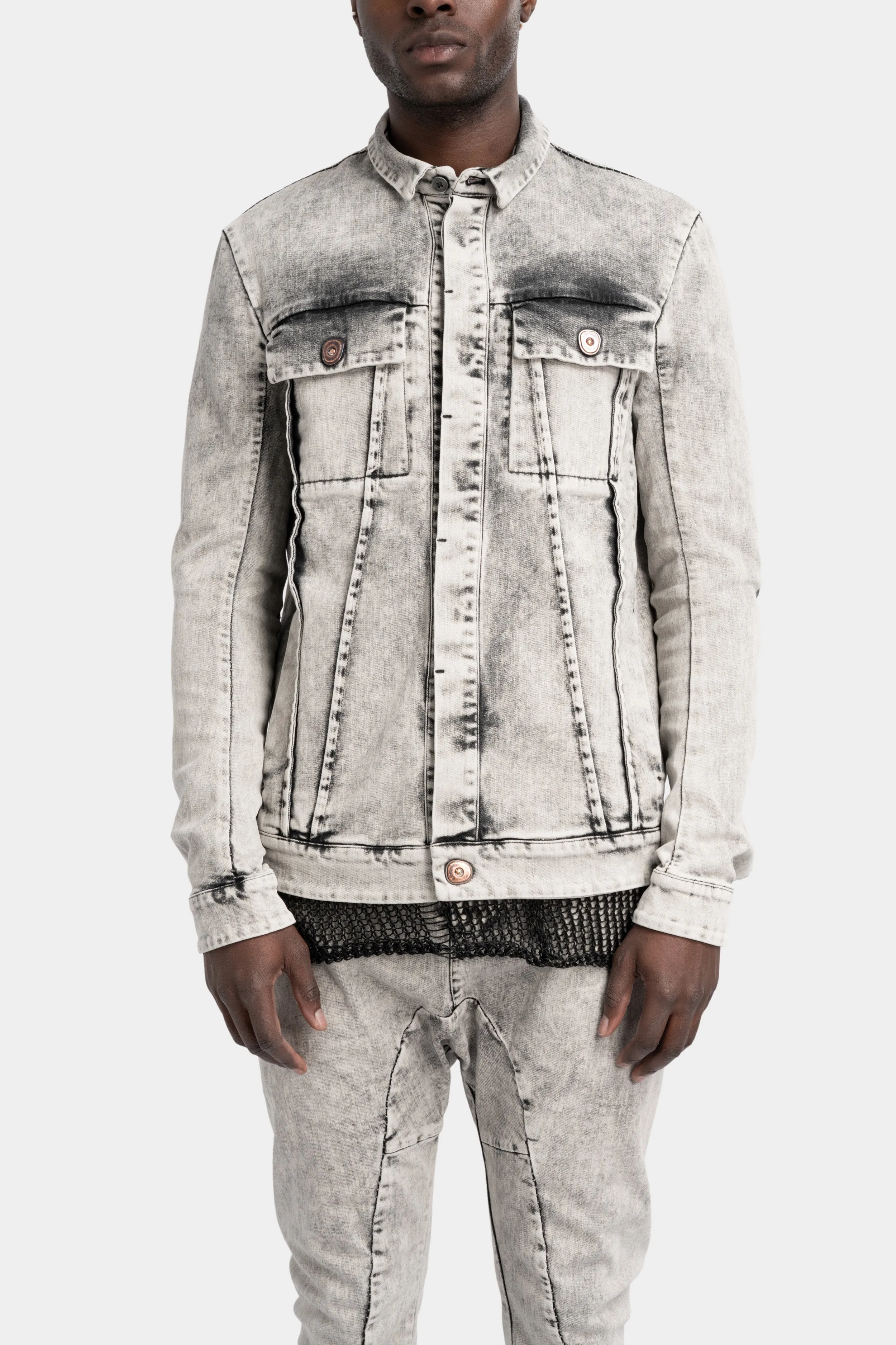 External seams denim jacket, Dirt white
