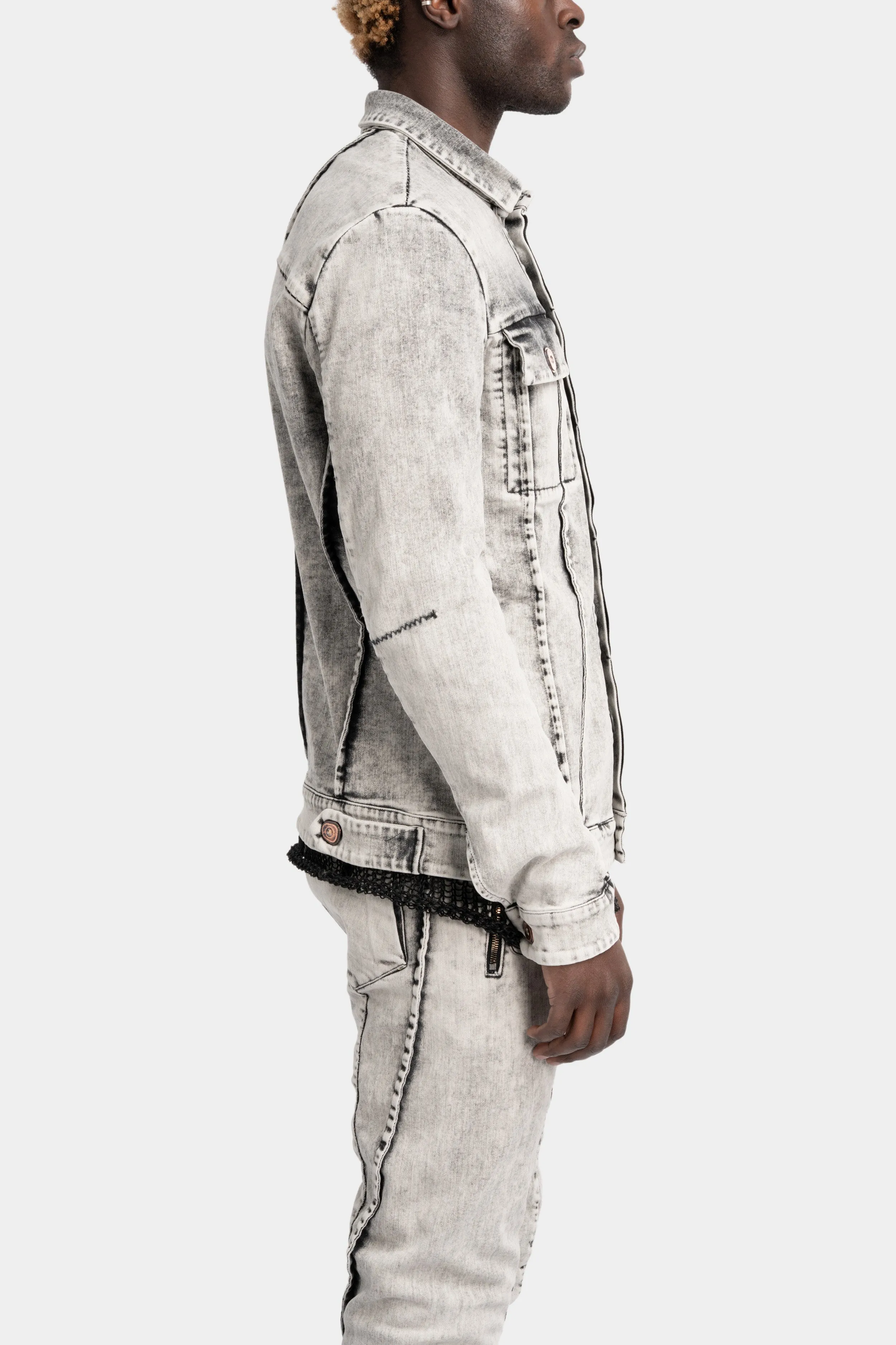 External seams denim jacket, Dirt white