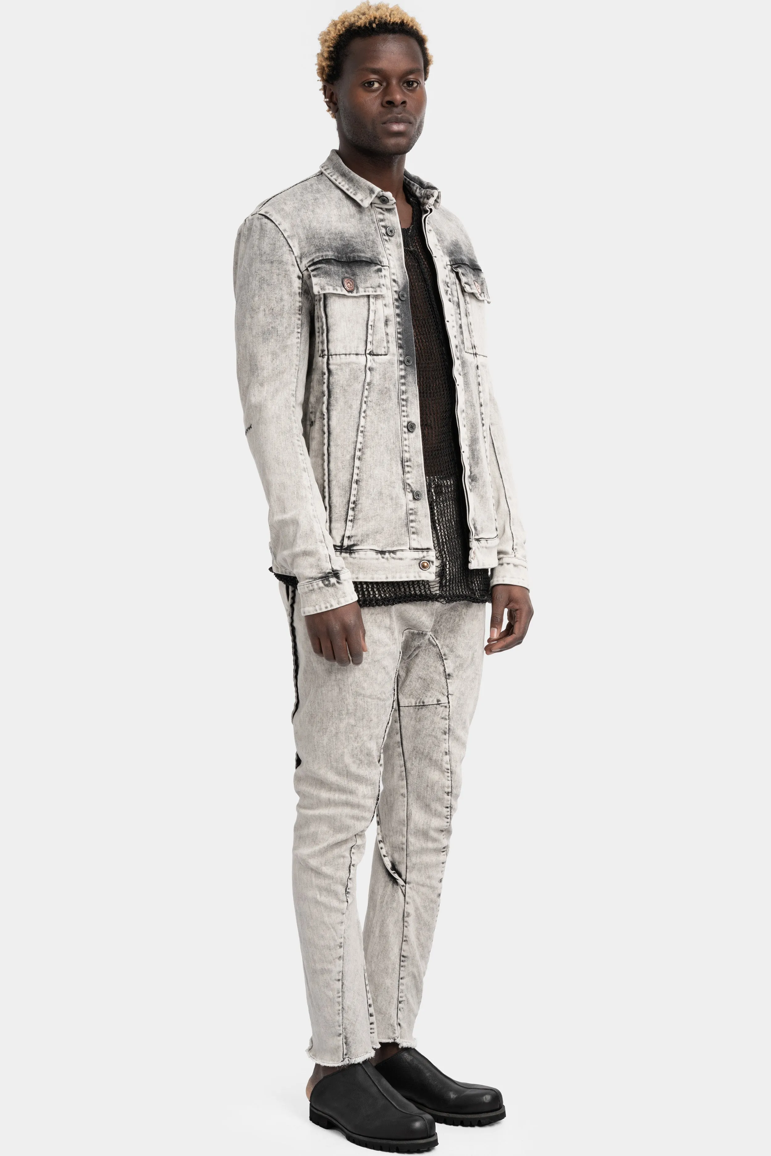 External seams denim jacket, Dirt white