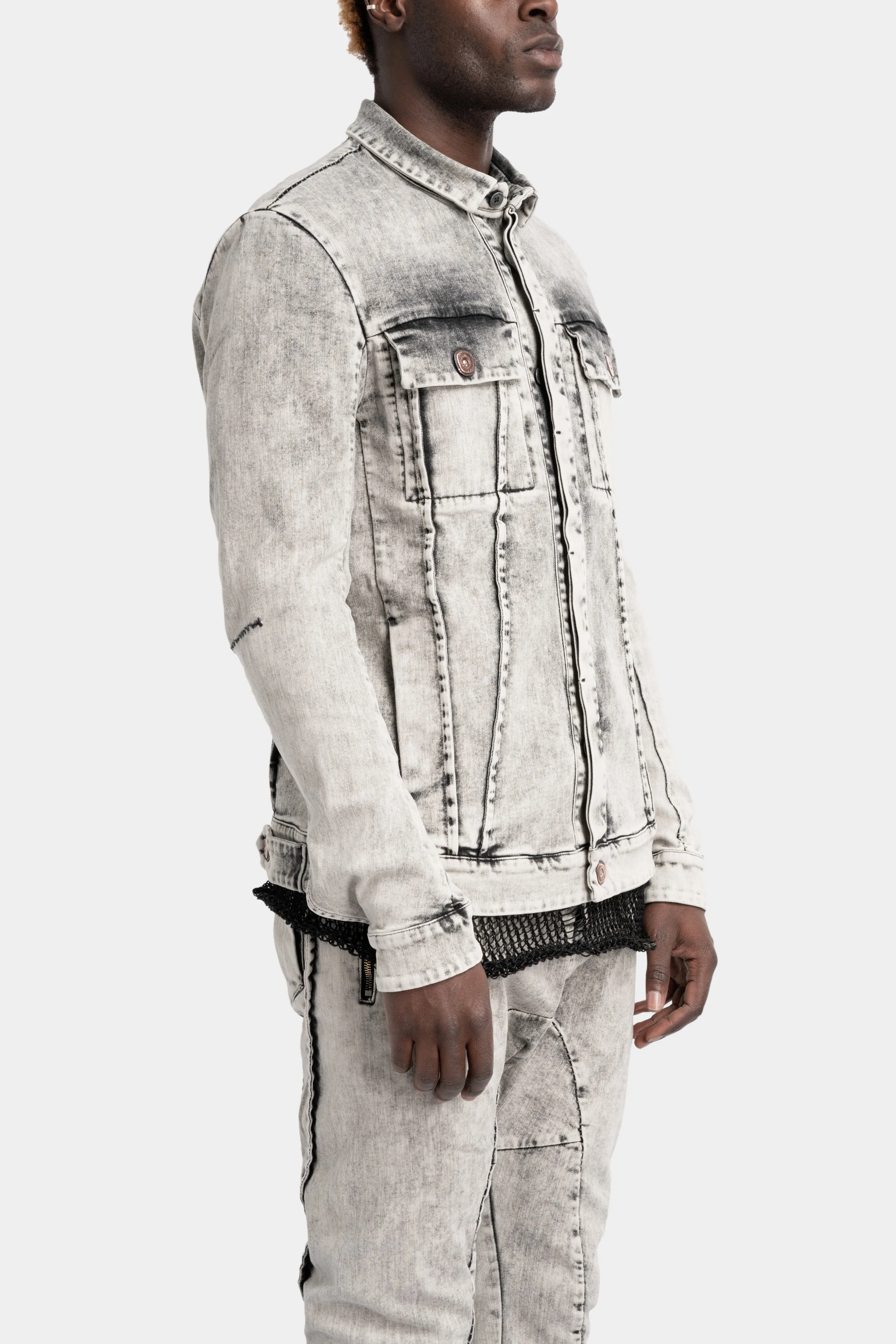 External seams denim jacket, Dirt white