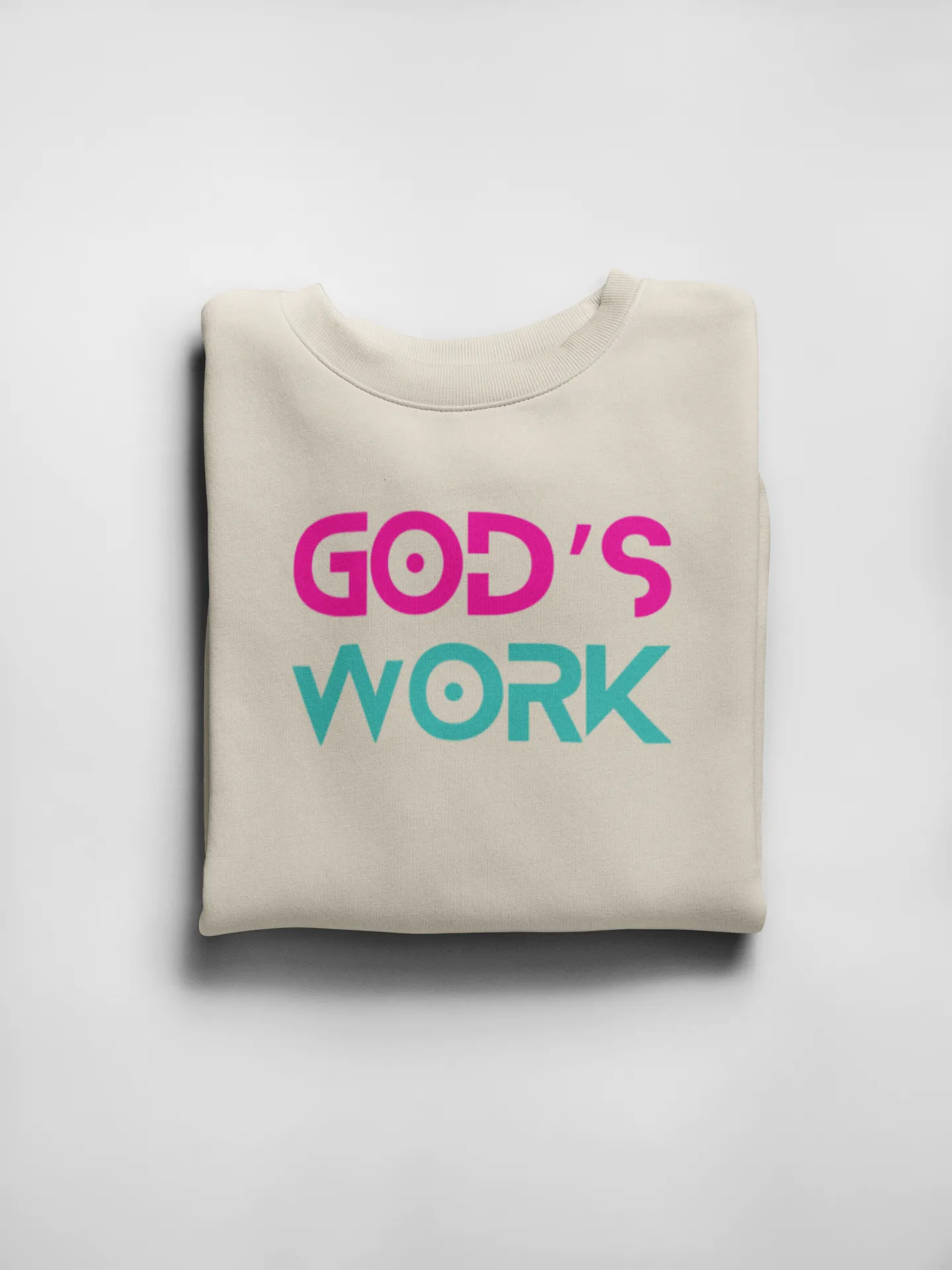 GOD'S WORK Crew Neck Sweater (Ivory,Hot Pink & Teal)