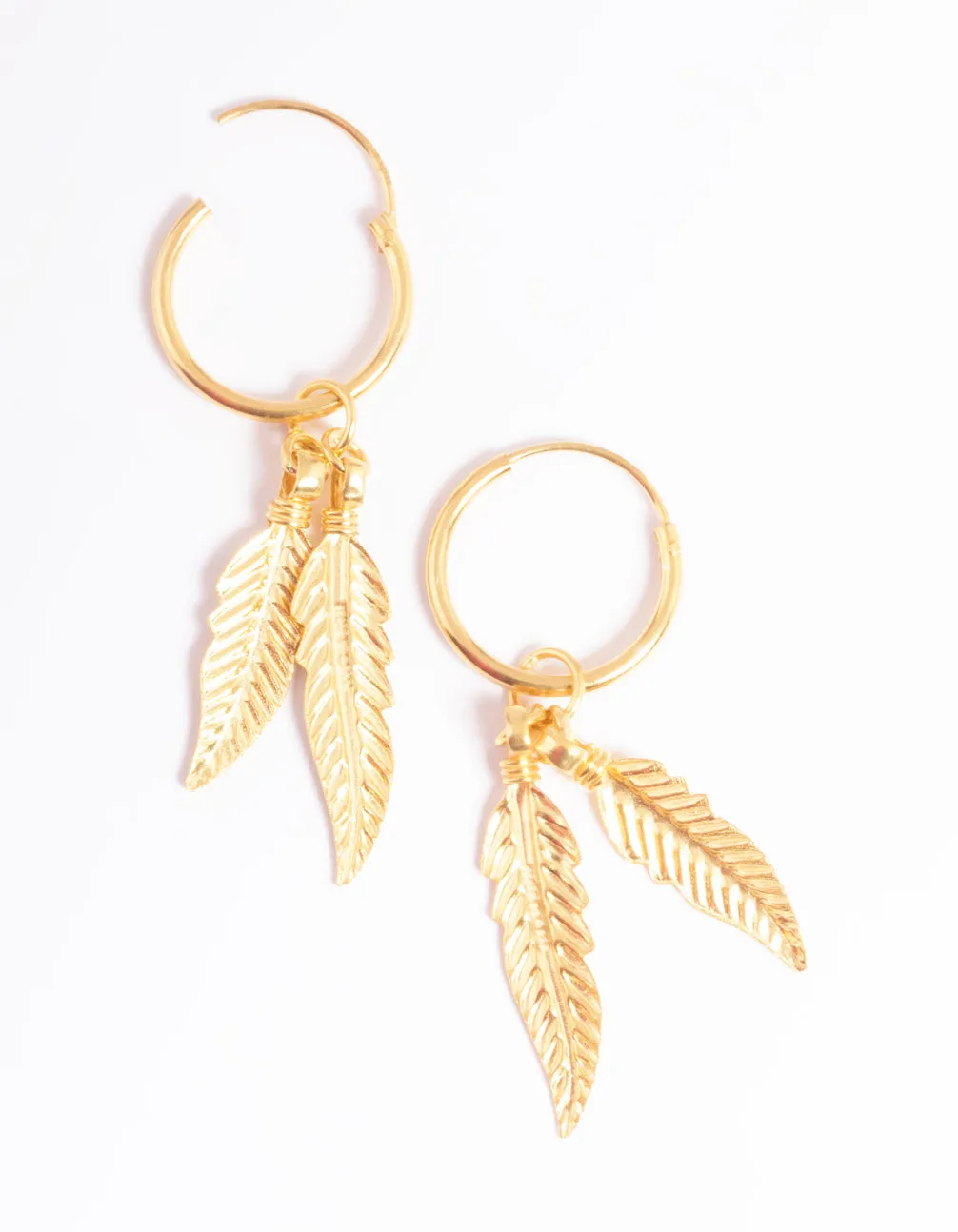 Gold Plated Sterling Silver Dangle Leaf Huggie Earrings