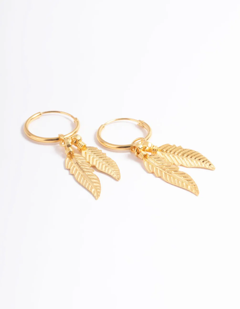 Gold Plated Sterling Silver Dangle Leaf Huggie Earrings