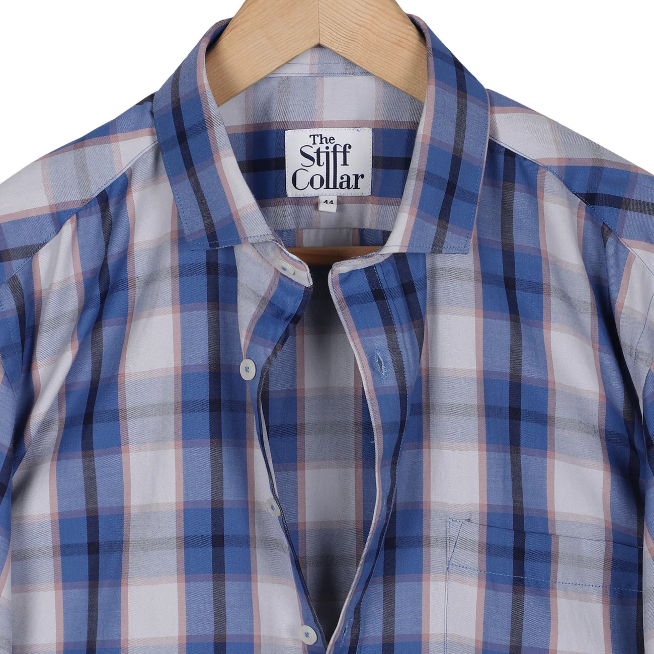 Grey Blue Tartan Checks Regular Fit Cotton Shirt