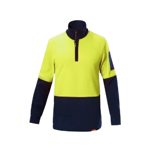 Hard Yakka Men's Hi Vis 2 Tone 1/4 Zip Brushed Fleece Jumper - Yellow/Navy