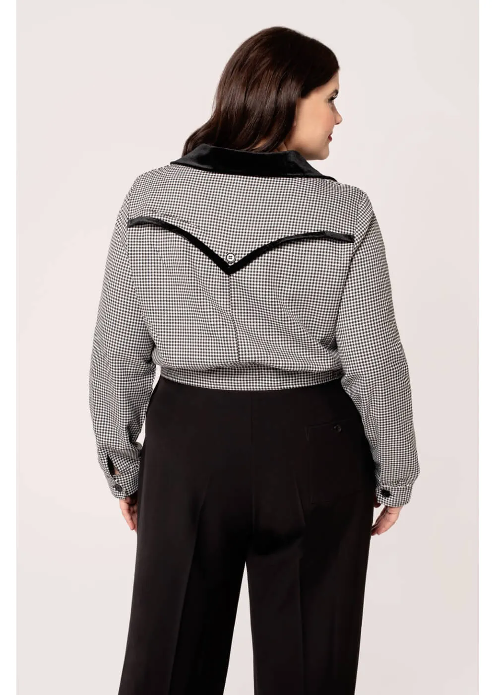 Hell Bunny Teddy Houndstooth 40's Jacket Grey