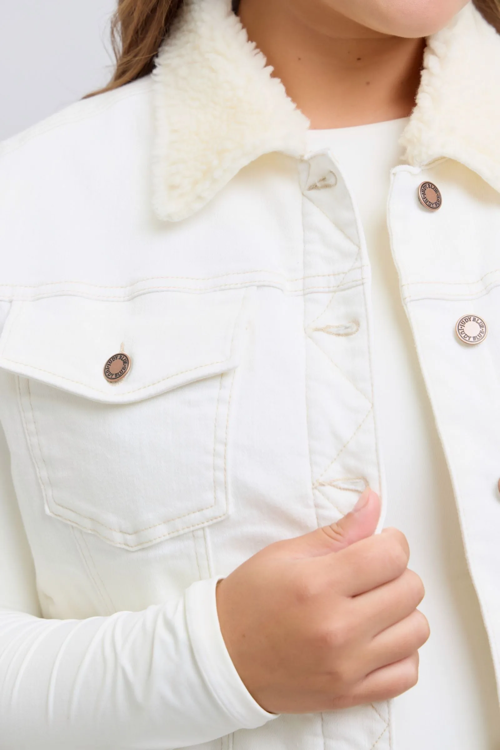 Judy Blue Plus Size Shearling Lined White Denim Vest
