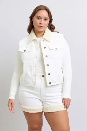 Judy Blue Plus Size Shearling Lined White Denim Vest