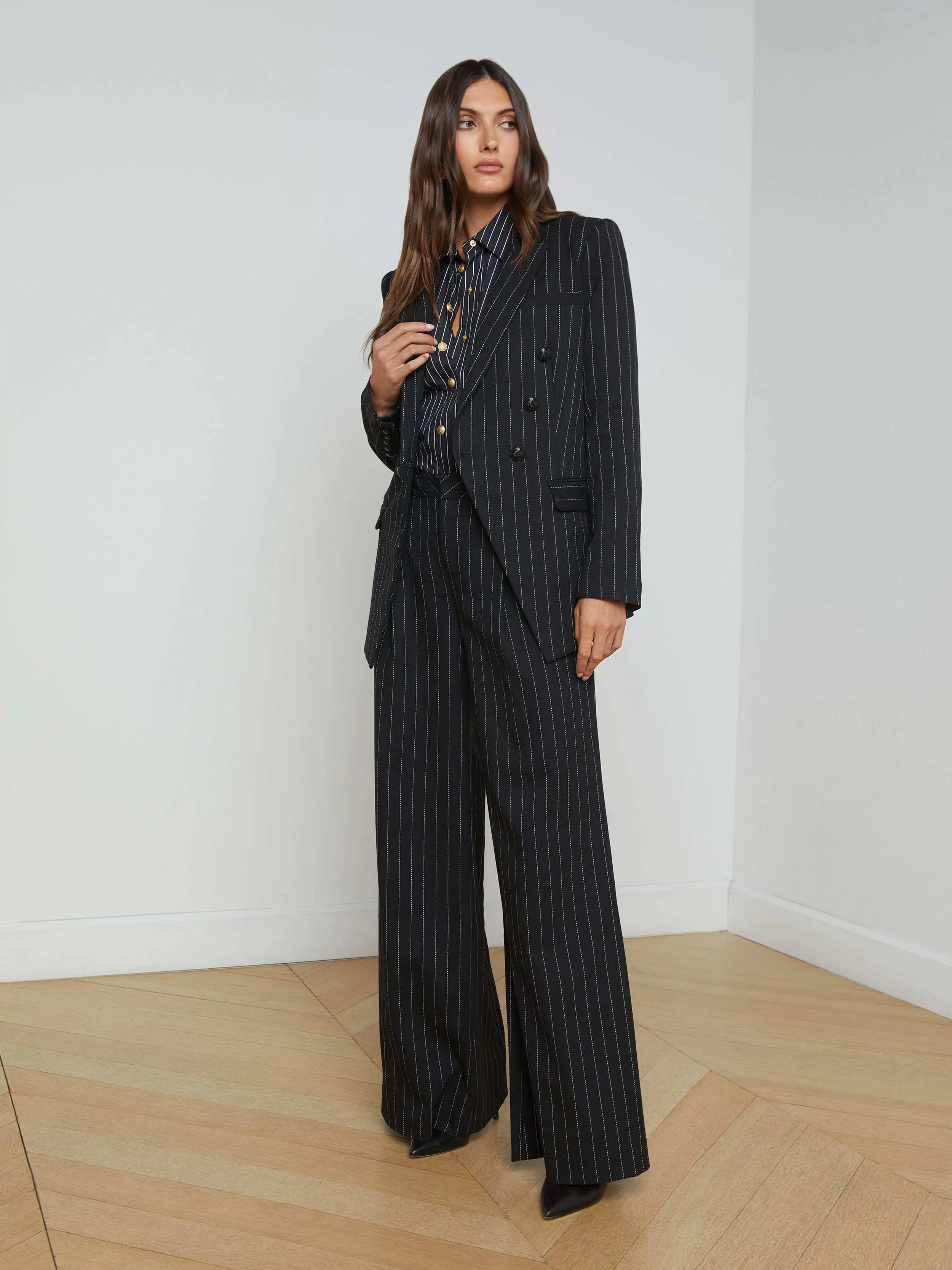Kendi Pinstriped Long Blazer