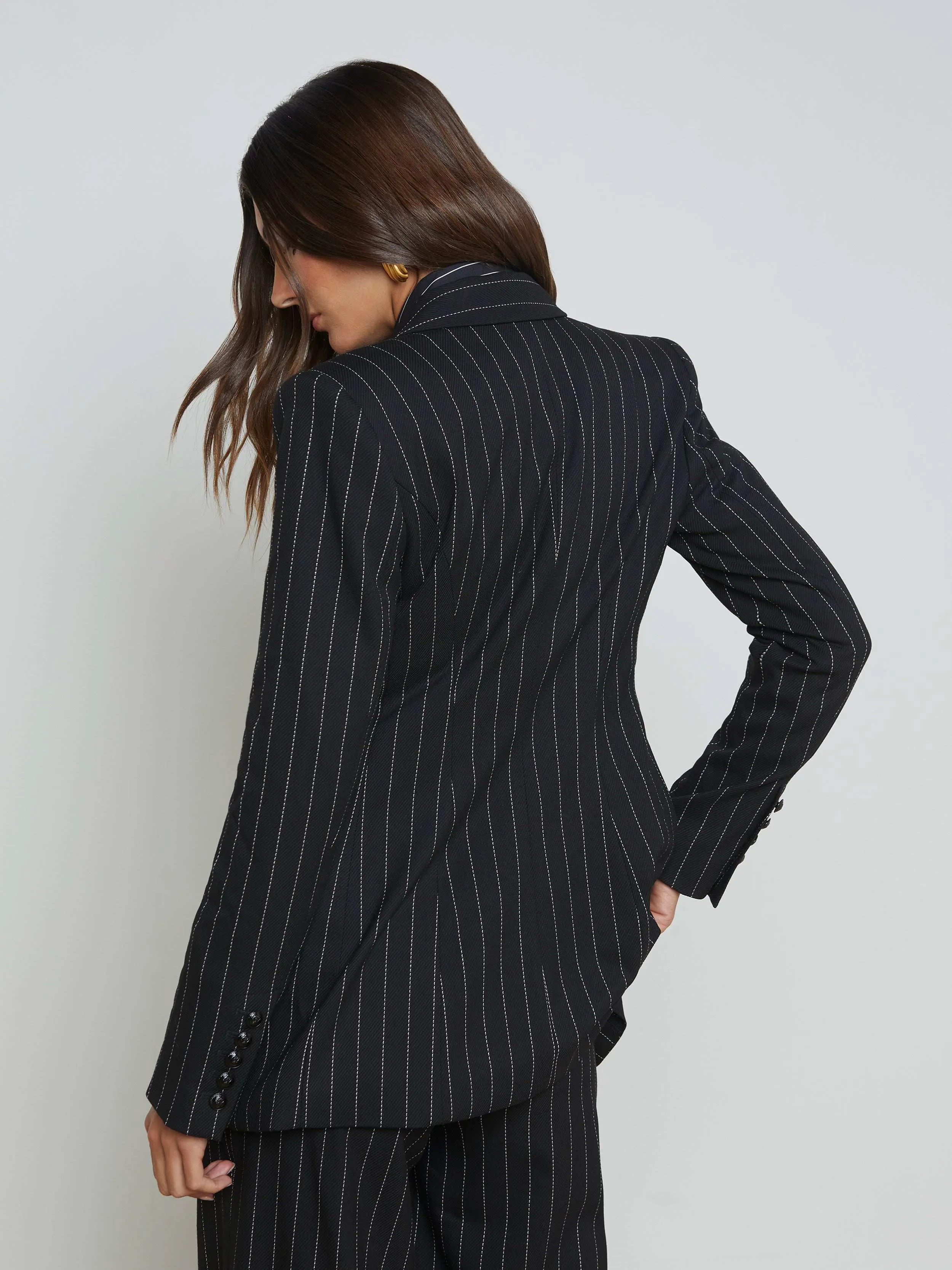 Kendi Pinstriped Long Blazer