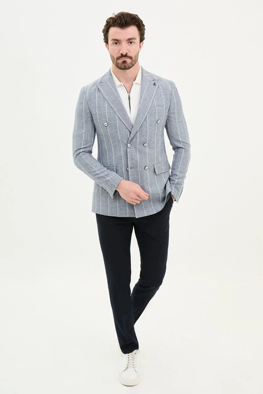 Light Blue Pinstripe Double-Breasted Blazer