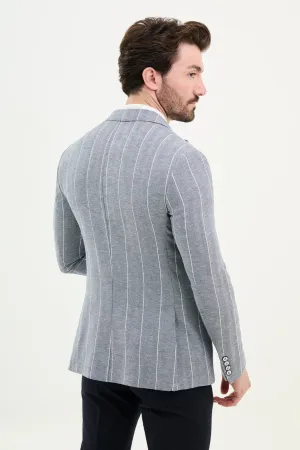 Light Blue Pinstripe Double-Breasted Blazer