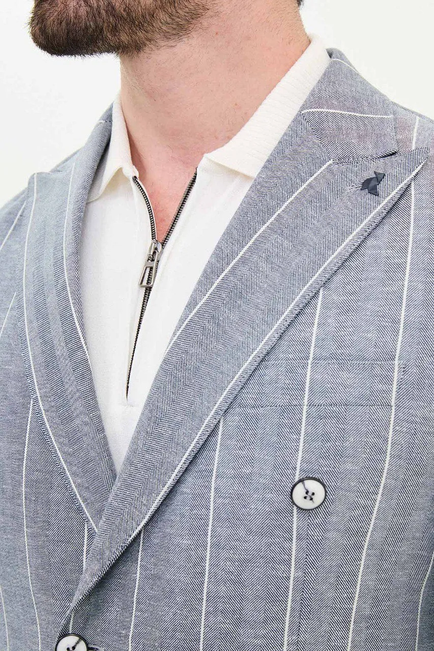 Light Blue Pinstripe Double-Breasted Blazer