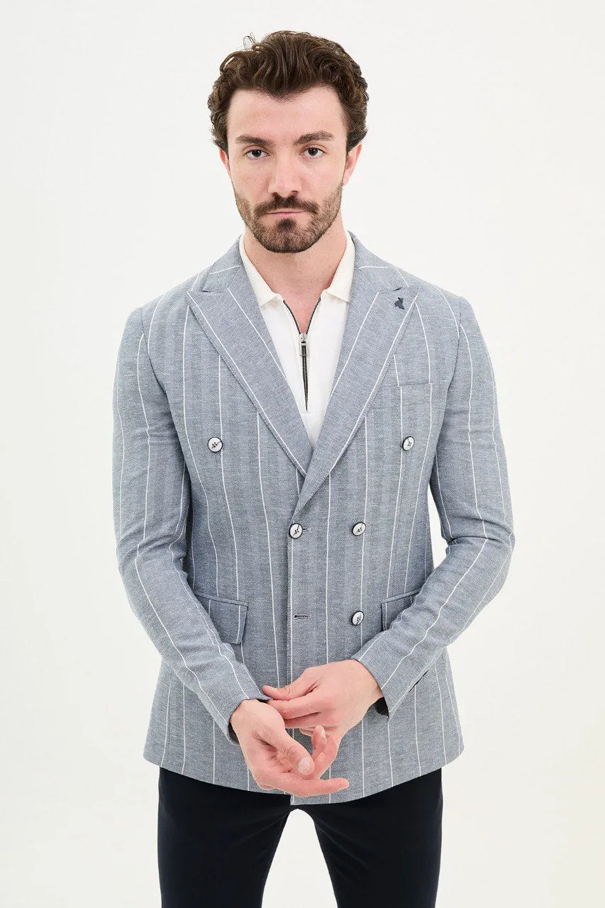 Light Blue Pinstripe Double-Breasted Blazer
