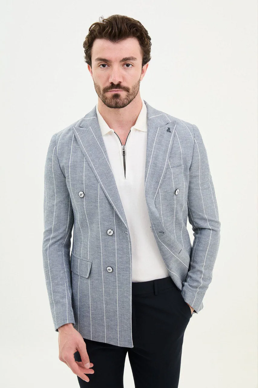 Light Blue Pinstripe Double-Breasted Blazer