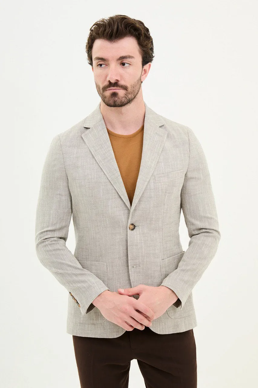 Light Grey Textured Two-Button Blazer