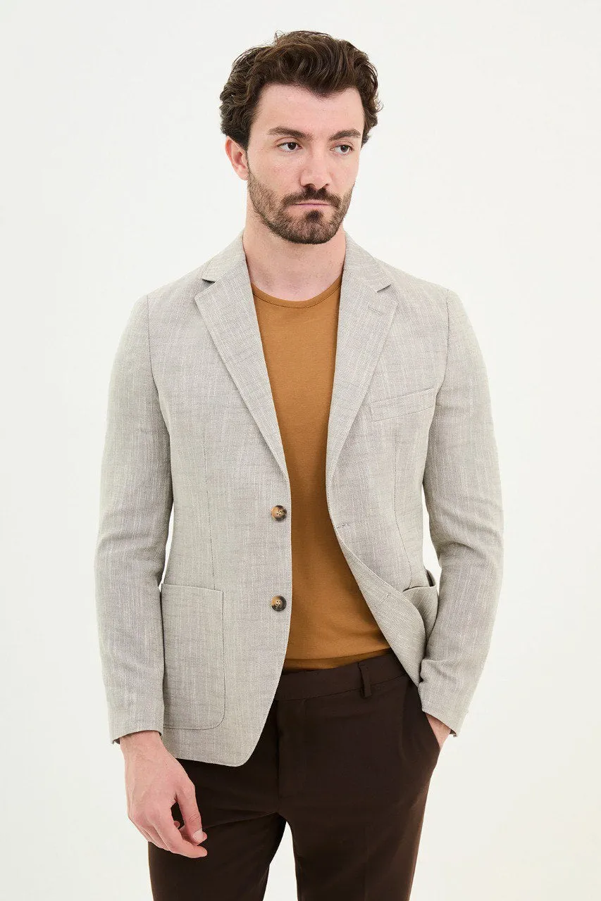 Light Grey Textured Two-Button Blazer