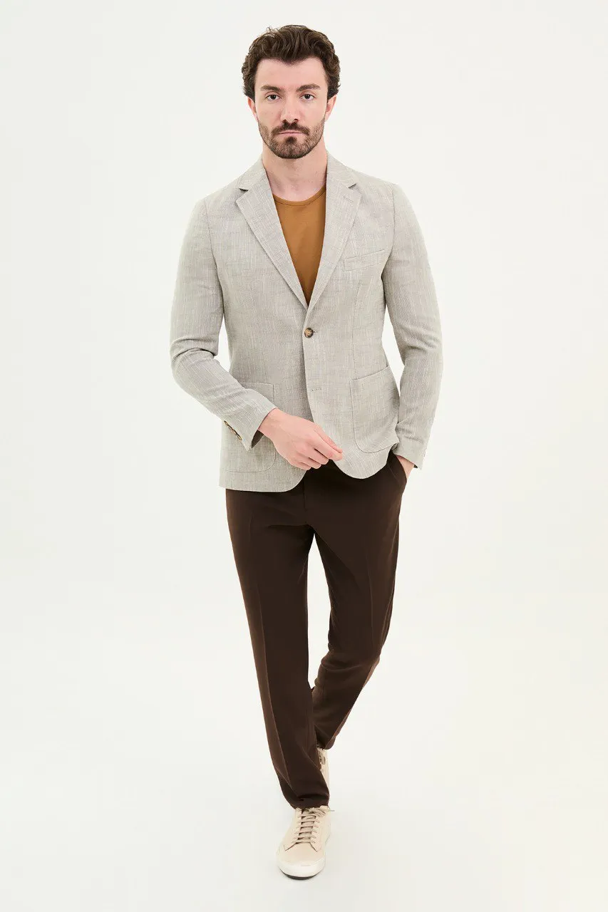 Light Grey Textured Two-Button Blazer