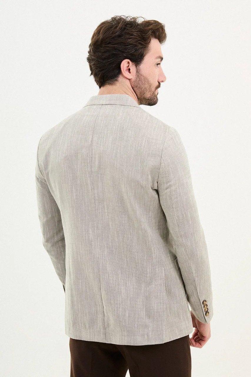 Light Grey Textured Two-Button Blazer