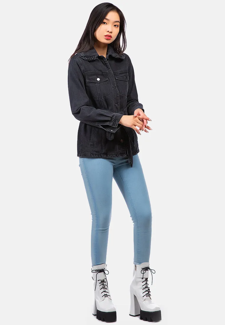 Long Sleeve Denim Belted Jacket