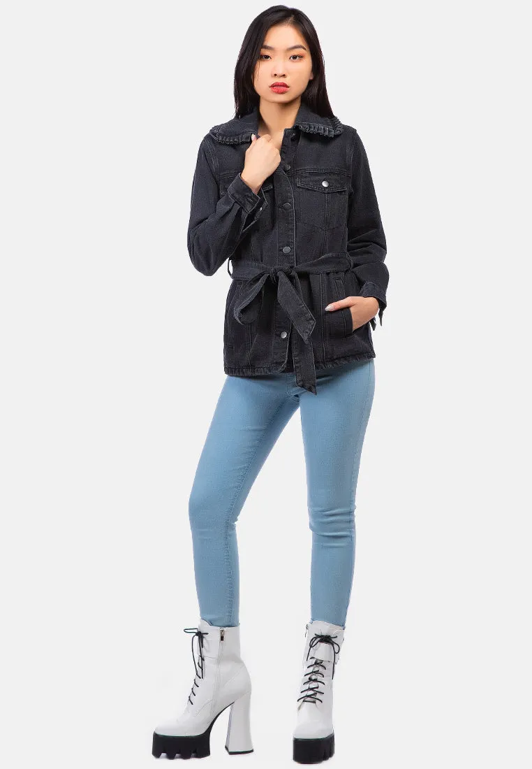 Long Sleeve Denim Belted Jacket