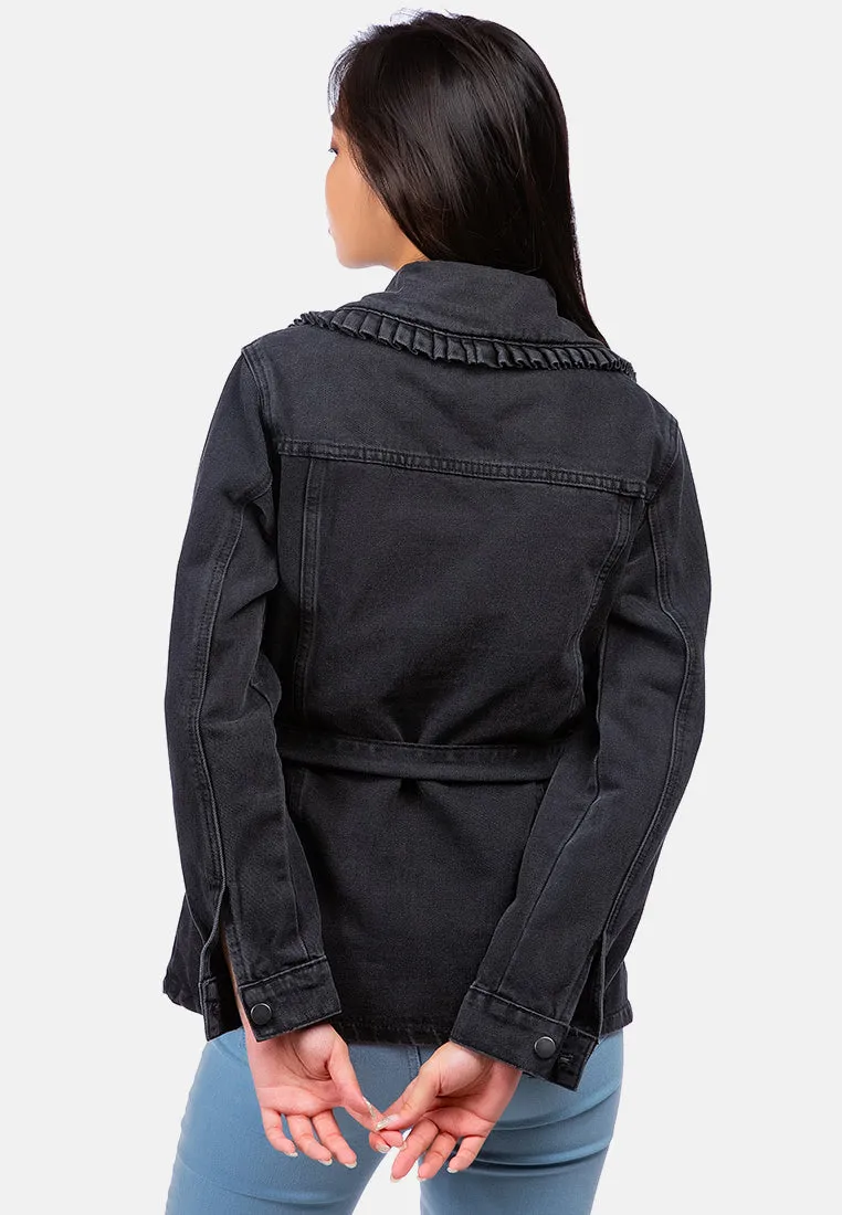 Long Sleeve Denim Belted Jacket
