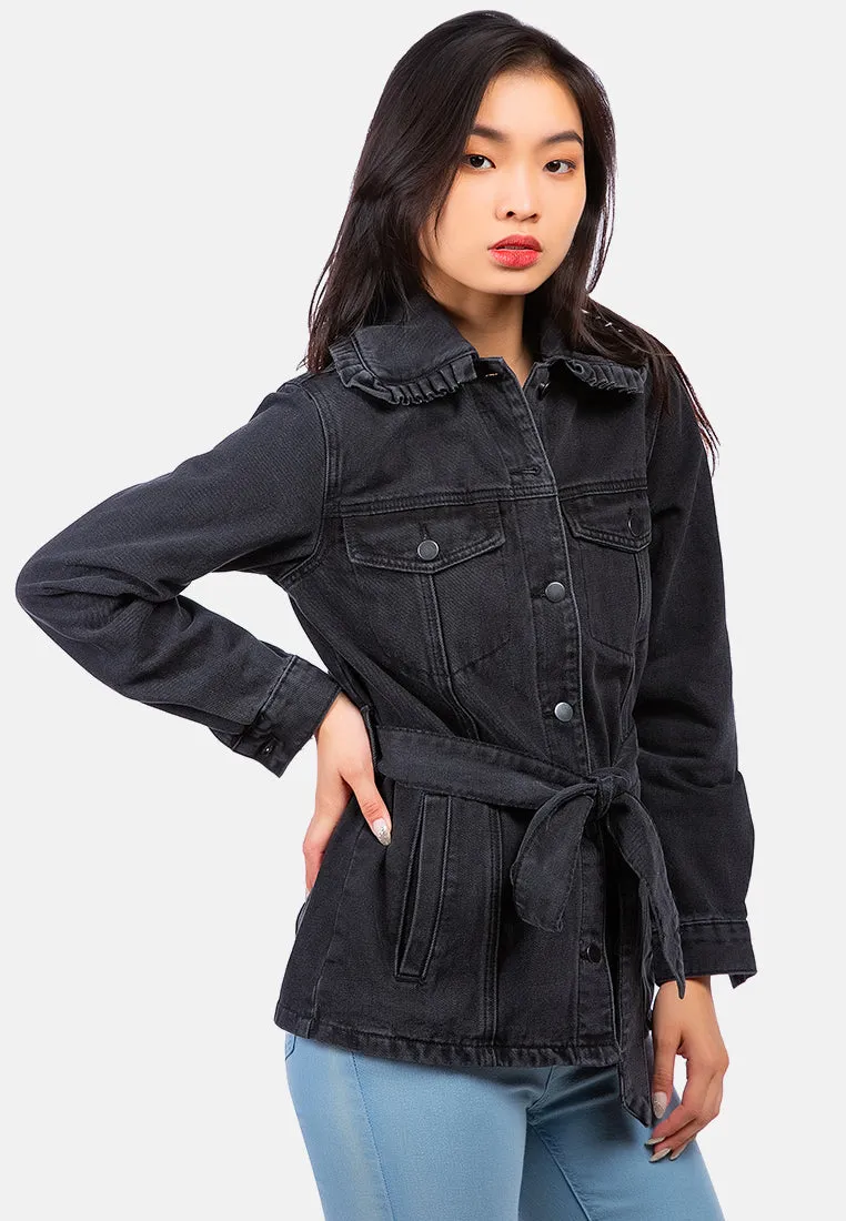 Long Sleeve Denim Belted Jacket