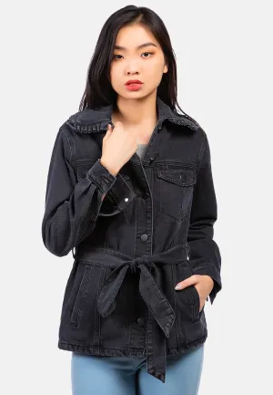 Long Sleeve Denim Belted Jacket