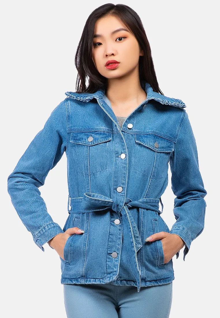 Long Sleeve Denim Belted Jacket