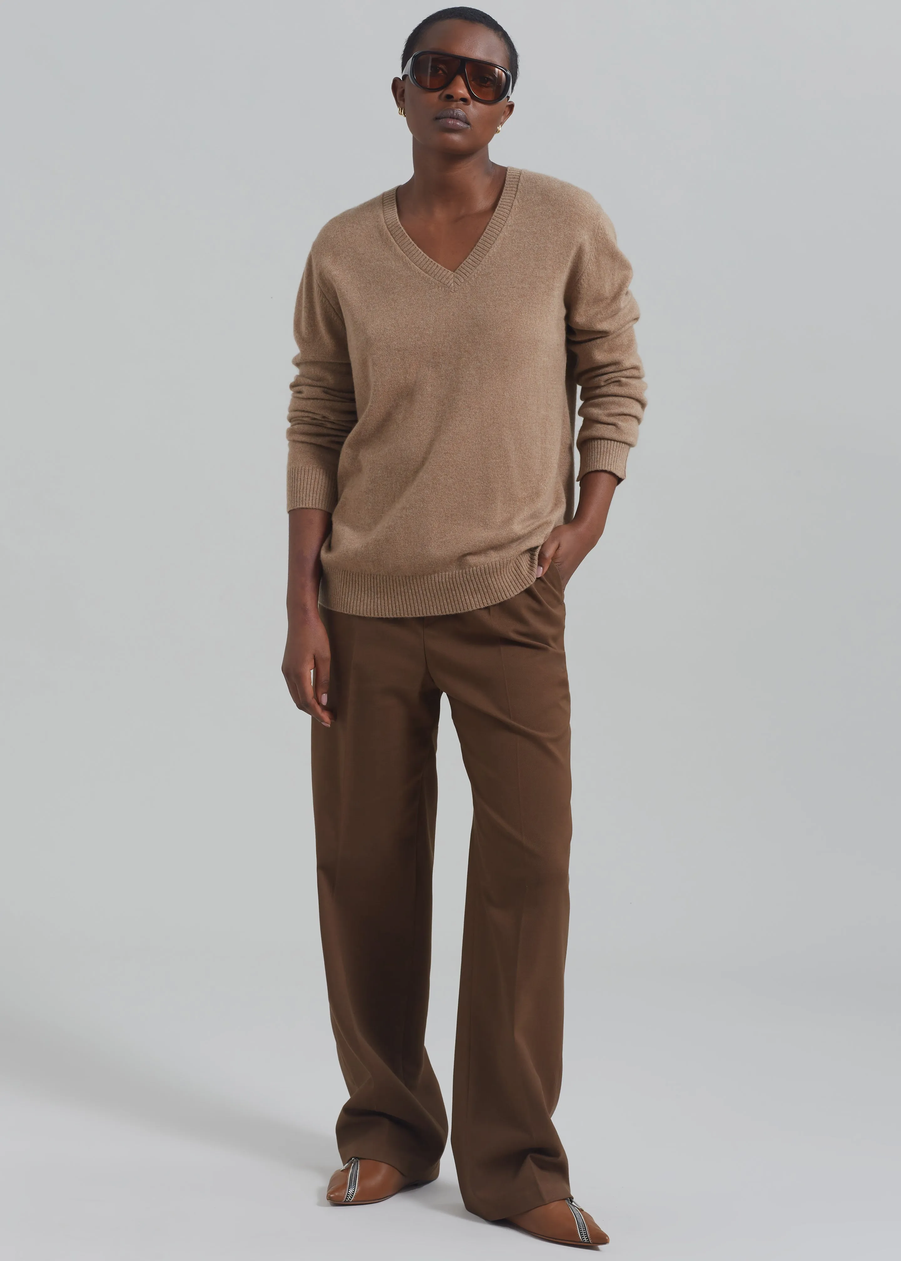Loulou Studio Serafini V Neck Cashmere Sweater - Sand Melange